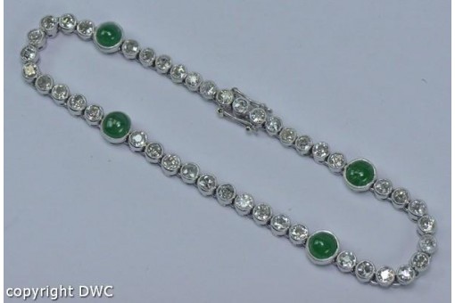 Armband mit Smaragd Diamanten Brillant 18 Kt. 750 Weiß Gold 19 cm 