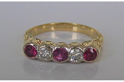 Ring mit Diamanten Brillanten Rubin Rubine in aus 14 Kt 585 er Gold 59 RAR!