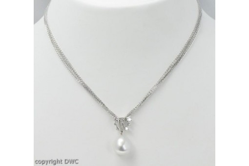 Collier mit Perle Perlen Brillant Diamant 750 er 18 Kt. Gold Hals Kette top!