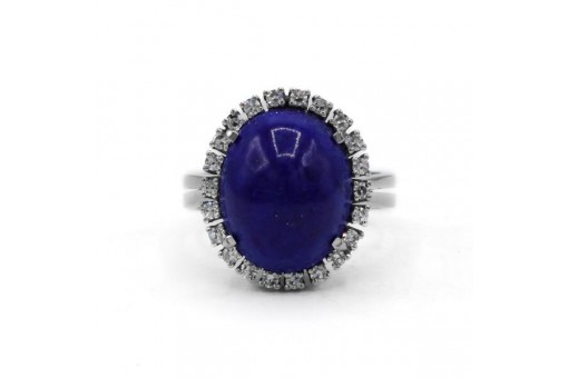 Ring mit Lapislazuli Und Diamanten 0,35 ct in 585 14Kt Weiß Gold Damen Gr.53