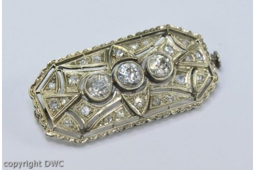 Art Deco Ansteck Brosche Nadel brooch 14 Kt 585 Weiß gold mit diamant antik 