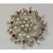Brosche mit Brillanten Diamanten 1,0 ct Rubine 18 Kt. 750 Gold Nadel