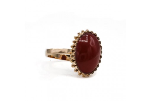 Ring mit Koralle Korallenring in 18 Kt. 750 Gelbgold Gr. 58