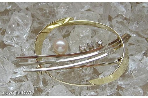 Ansteck Nadel Brosche mit Perle Perlen Diamant in aus 14 Kt 585 er Gold 