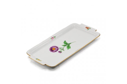 Kleines Tablett original Meissen Porzellan Blumenmalerei mit Goldrand