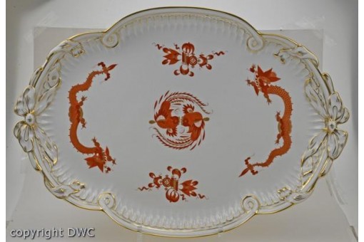 Anbietschale Porzellan Meissen roter Drache Dekor Goldrand Marken Schale.