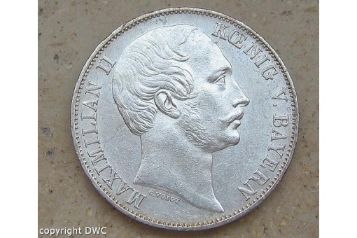 Coin Münzen Vereinstaler Bayern 1862 Maximilian II aus 900er Silber Nr. 10821 