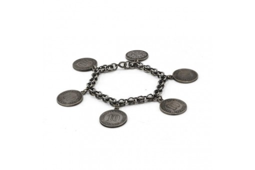 Armband mit Münzen eine 1/2 Mark und 5 10 Pfennig Münzen in 800/900 Silber