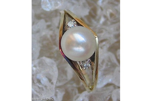 Ring mit Perle Brillanten Diamanten in aus 14 Kt 585 er Gold Grösse 55 fein!