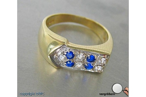 Ring mit Saphir Saphire Zirkonia Zirkon Safir Safire in 14 585 er Gold 57 Fein!