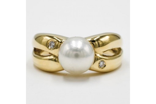 Ring mit Perlen Brillanten Diamanten Perle in 14 Kt. 585 er Gold 57 Edel