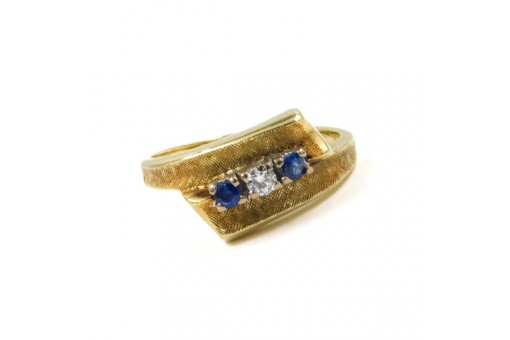 Ring mit Saphir Saphire Brillant Brillanten Safir in 14 Kt. 585 er Gold 51 Edel!