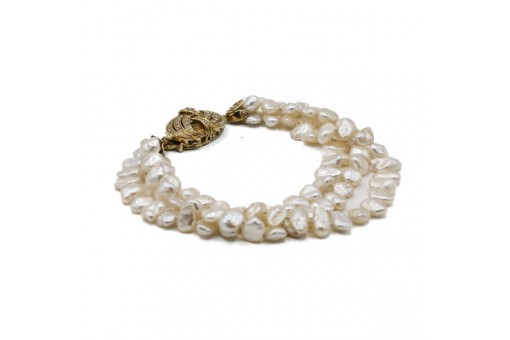 Armband mit Perlen 3 reihig und 38 Diamanten in 18 Kt. 750 Gold 21,5 cm