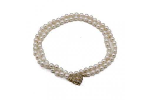Perlenkette Handgeknüpft mit Diamanten und 585 14 Kt Gold Verschluß Länge 61 cm