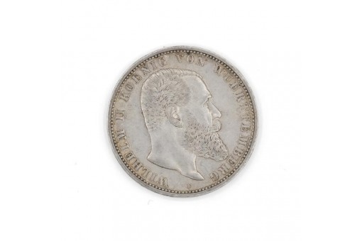 Silbermünze 5 Mark Kaiserreich Wilhelm II. König von Wuerttemberg 1907 F J 176