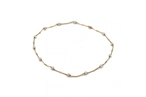 Collier Kette mit Perlen Perl in 750 18 kt Gelbgold Pearl Länge 46 cm