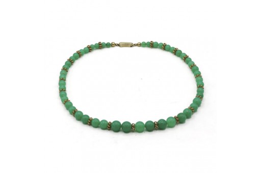 Collier Kette mit Chrysopraskugeln in 585 14 kt Gelbgold konisch gearbeitet 41cm