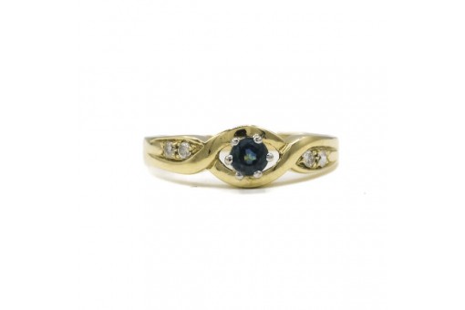 Ring mit Safir und 4 Brillanten in 14 Kt. 585 Gold Gr. 60