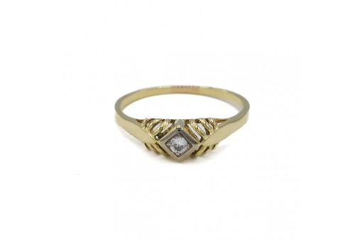 Ring mit Brillantsolitär Diamant 0,10 ct. in 14 Kt. 585 Gold Gr. 65