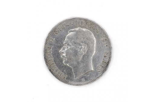 Silbermünze 5 Mark Kaiserreich Friedrich II. König von Baden 1908 G J 40