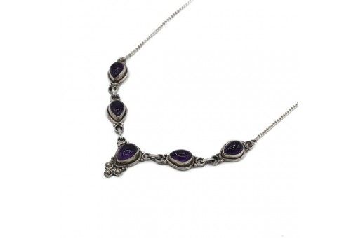 Collier Halskette mit Amethyste in 925er Silber Sterling Länge: 40 cm