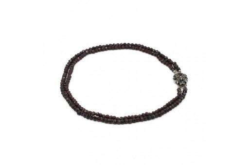 Collier Halskette mit Granate 2 rhg. in 835er Silber Antik Garnet Tracht L.40 cm