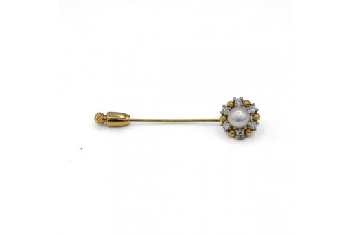Brosche Nadel mit Perle und 6 Brillanten in 18 Kt. 750 Gold brooch