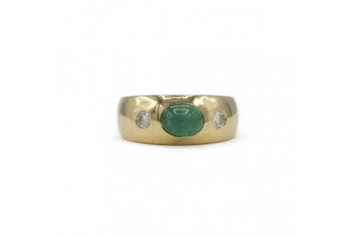 Ring Bandring mit Smaragd und 2 Brillanten 0,24 ct. in 18 Kt. 750 Gold Gr. 58