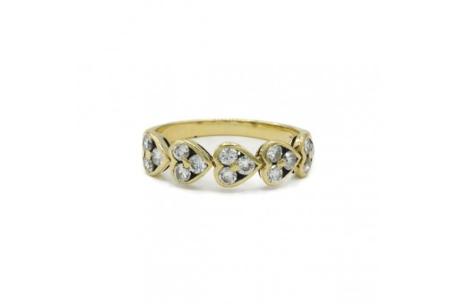 Ring mit 5 Herzen und 15 Brillanten Diamanten 0,75 ct. in 14 Kt. 585 Gold Gr. 53