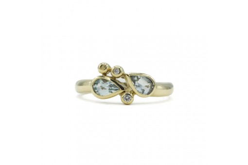 Ring mit Aquamarinen und Brillanten Diamanten 0,05 ct. in 14 Kt. 585 Gold Gr. 58