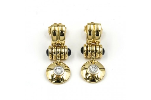 1 Paar Ohrringe Ohrhänger mit Safiren und Brillanten 0,25 ct in 18 Kt. 750 Gold