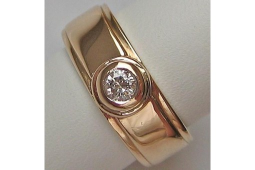 Ring Bandring mit Brillant Solitär Diamant in aus 14 Kt 585 er Gold Gr. 55 