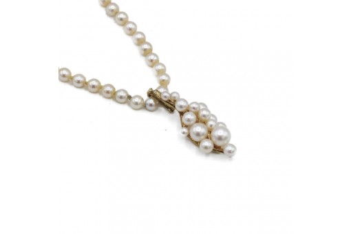 Collier Kette mit Perlen Pearl und Anhängerclip Diamant in 585 14kt Gold L.43cm