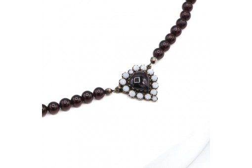 Collier Kette Halskette mit Granate Garnet in 800er Silber vergoldet Perlen 