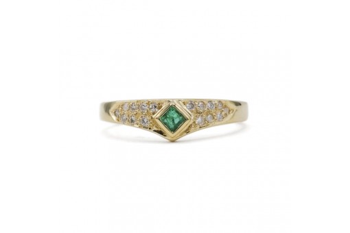 Ring mit Smaragd und Brillanten 0,24 ct in 585 14 kt Gold Emerald Diamond Gr. 57