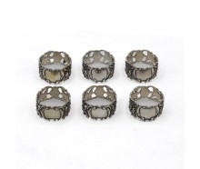 6 Servettenringe mit Blumenrelief WS in 800 Silber antik napkin rings silver