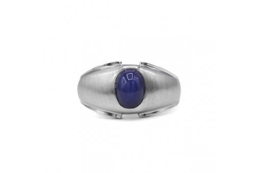Ring mit Sternsafir 1,3 ct. Saphir Cabochon in 14 Kt. 585 Weißgold Gr. 61