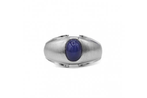 Ring mit Sternsafir 1,3 ct. Saphir Cabochon in 14 Kt. 585 Weißgold Gr. 61