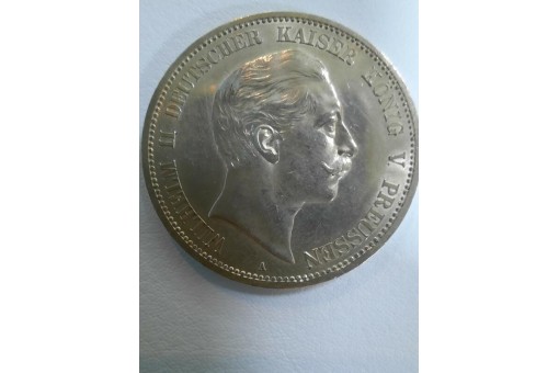 Silbermünze 5 Mark Kaiserreich Preussen Wilhelm II. 1888 A Jäger 101