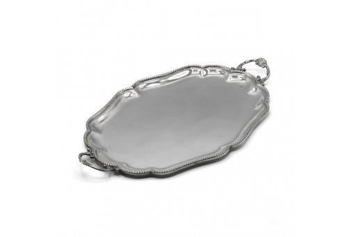 Tablett Silbertablett in 925er Silber Serviertablett Perlrand silver tray