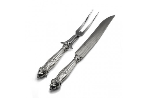 Tranchierbesteck 2 tlg. Messer & Gabel in 800 Silber antik mit Edelstahlklinge