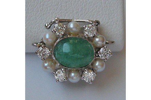 Perlenketten Schliesse Verschluss mit Brillanten Smaragd Perlen 18 Kt 750 Gold 