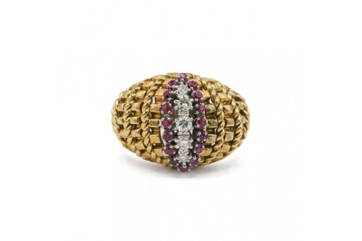 Ring mit Brillanten Diamanten 0,15 ct Rubin in 750 18 kt Gold Gr.56