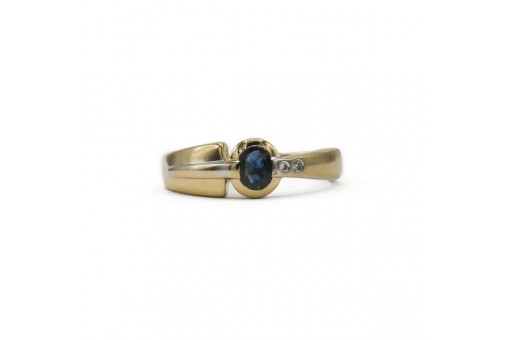 Ring mit Safir und 2 Brillanten Diamanten 0,02 ct. in 14 Kt. 585 Gold Gr. 58