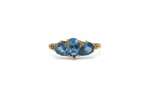 Ring mit 3 blauen Steinen Blautopas in 14 Kt. 585 Gelbgold Gr. 61
