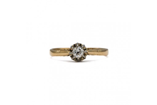 Ring mit Brillantsolitär Diamant 0,13 ct. in 18 Kt. 750 Gold Gr. 51