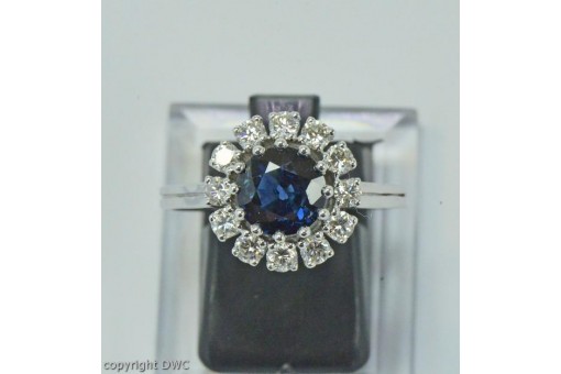 Ring mit Brillanten Safire Saphir Diamant 14 Kt 585 er Weiß gold Grösse 66 RAR!