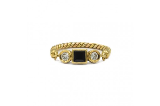 Ring mit Safir und 2 Brillanten Diamanten 0,20 ct. in 18 Kt. 750 Gold Gr. 58