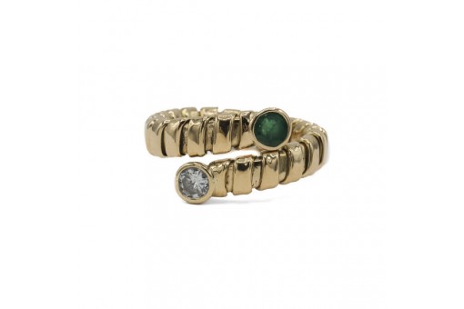Ring Schlangenring mit Smaragd und Brillant in 18 Kt. 750 Gold Gr. 53