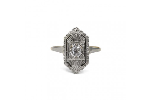 Art déco Ring mit Altschliff Diamant 0,15 ct. in 14 Kt. 585 Gold Gr. 50